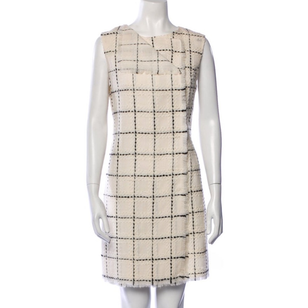 Oscar de la Renta Elegant Cream Plaid Dress